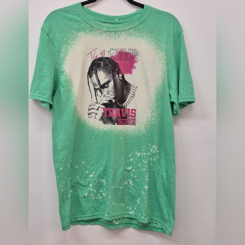 Travis Scott Green white spots custom graphic T-Shirt Men’s Size Medium